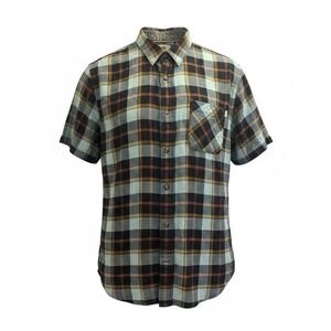 Timberland Mens XXL Slim Fit Plaid Short Sleeve Button Up Shirt Light Blue